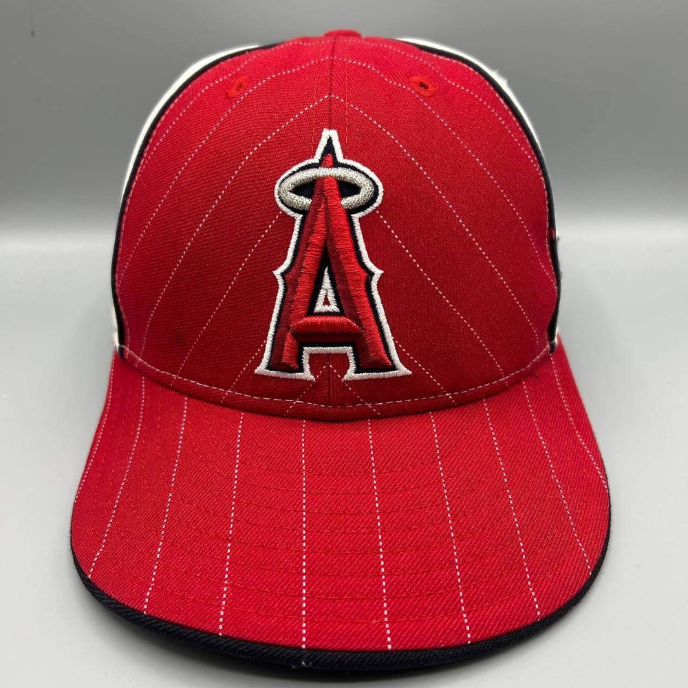 Los Angeles LA Angels Hat Men 7 1/8 Red Embroidered‎ 59Fifty New Era Fitted Cap